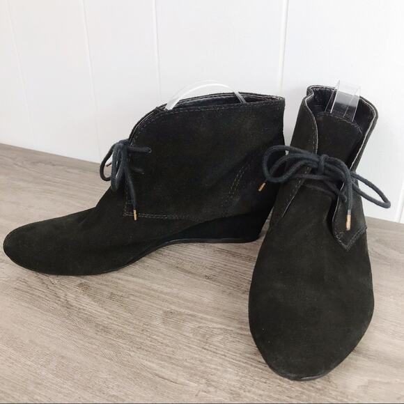 NINE WEST 00s Y2K Vintage Black Suede Wedge Ankle Booties - Picture 14 of 15